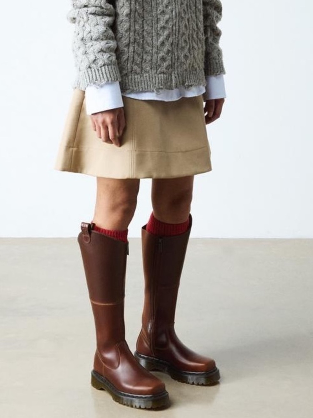 Dr. Martens Amaayah Hi Butterscotch Leather Knee High Boots Sz 8